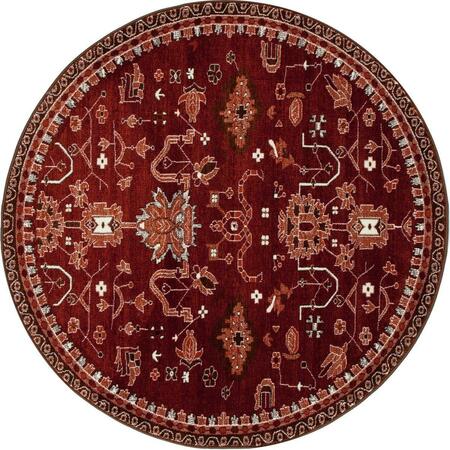 ART CARPET 5 Ft. Arabella Collection Oasis Woven Round Area Rug, Red 841864101900